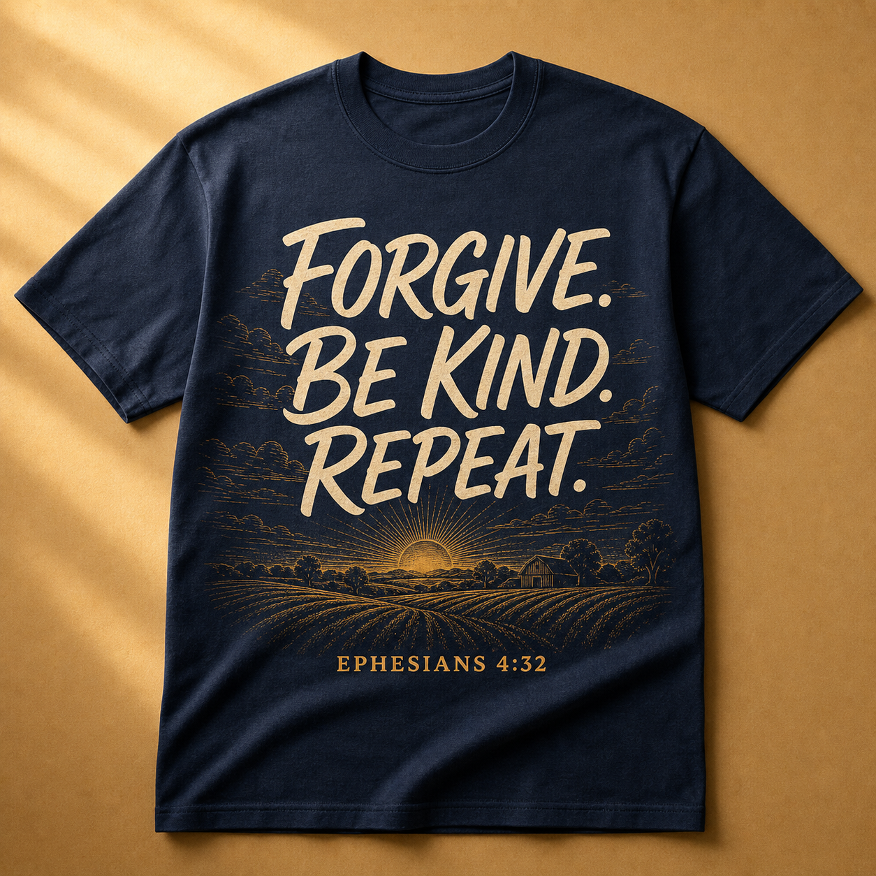 Navy Forgive, Be Kind, Repeat farm sunrise shirt